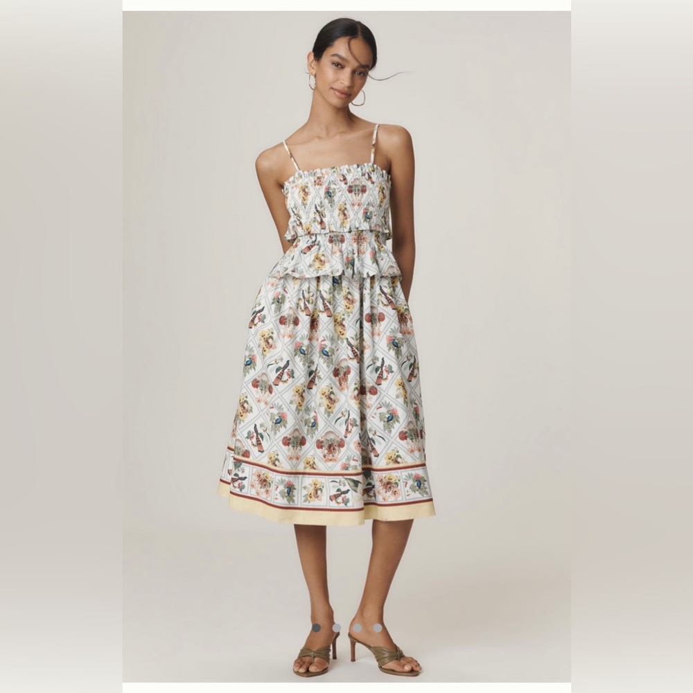 By Anthropologie Smocked Peplum Midi Dress